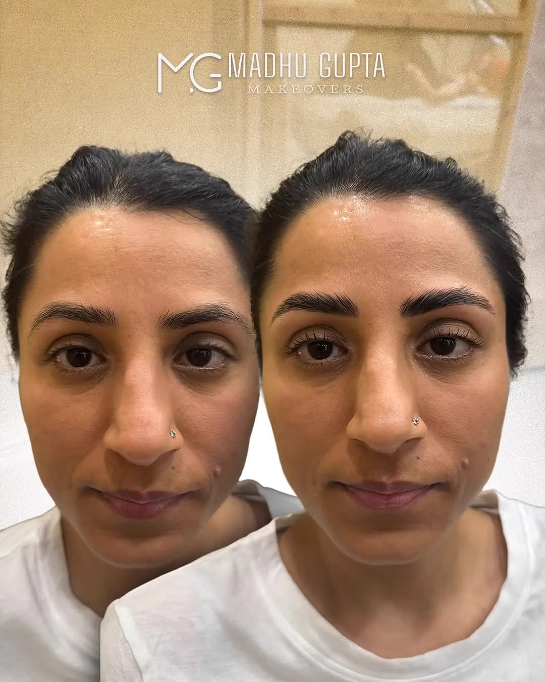 Brow lamination with tint before and after at MG Makeovers
