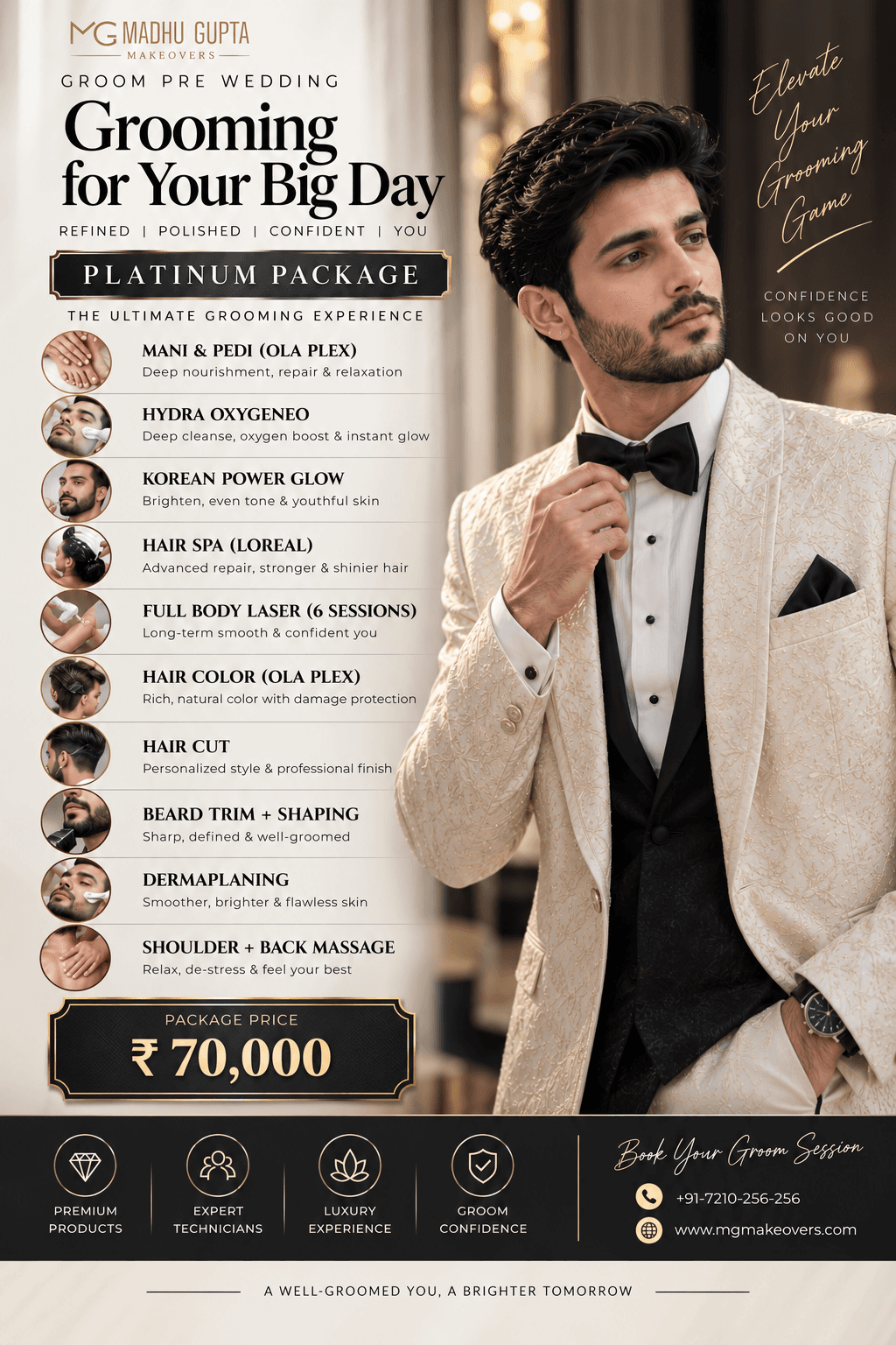 Platinum Groom Package — ₹70,000 with six full-body laser sessions | MG Makeovers Gurgaon