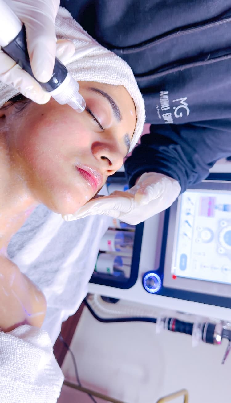 Cleansing step of a HydraFacial at MG Makeovers, Gurgaon