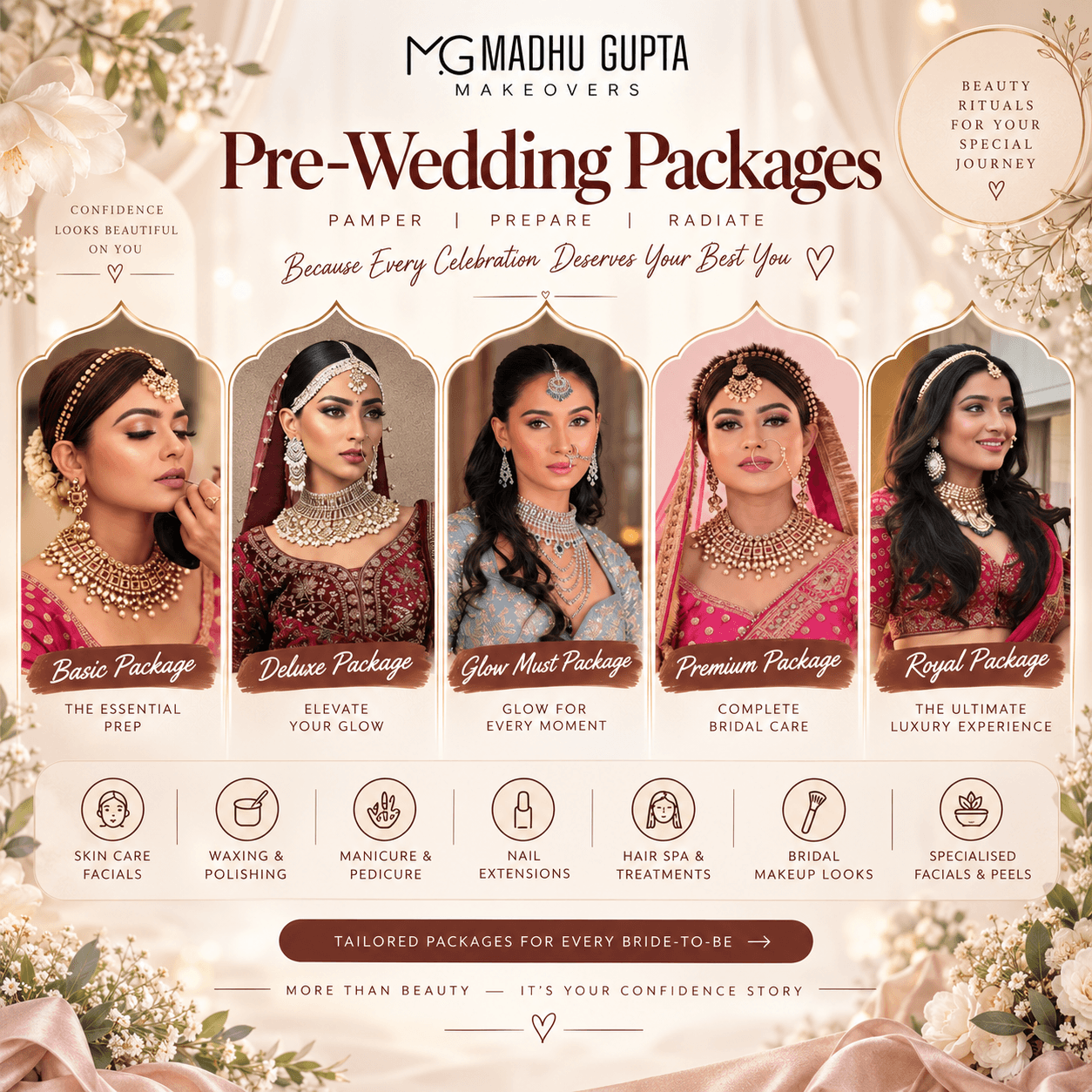 Five pre-bridal packages, from express preparation to a 60–90 day wedding plan