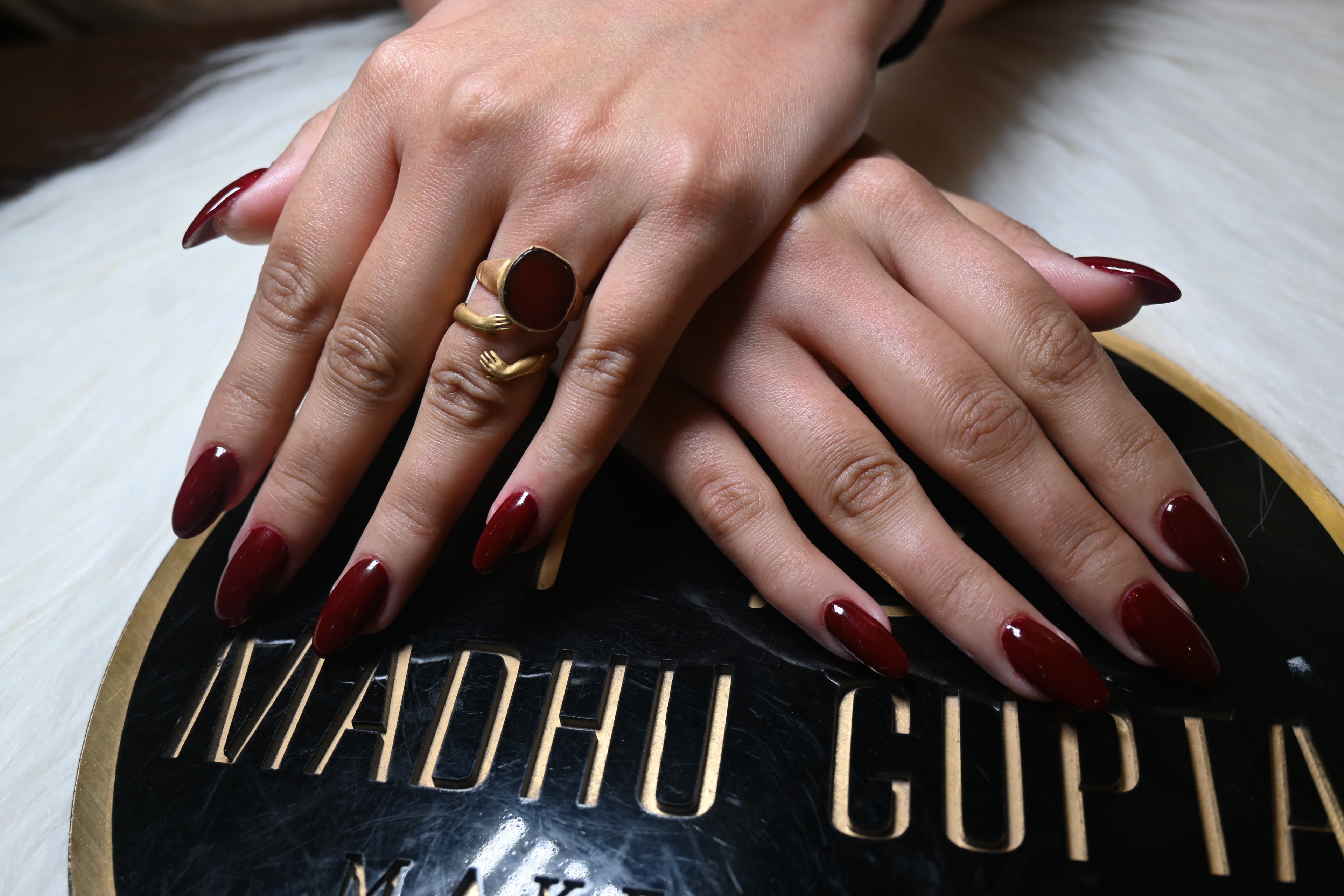 Burgundy Red Almond Nails