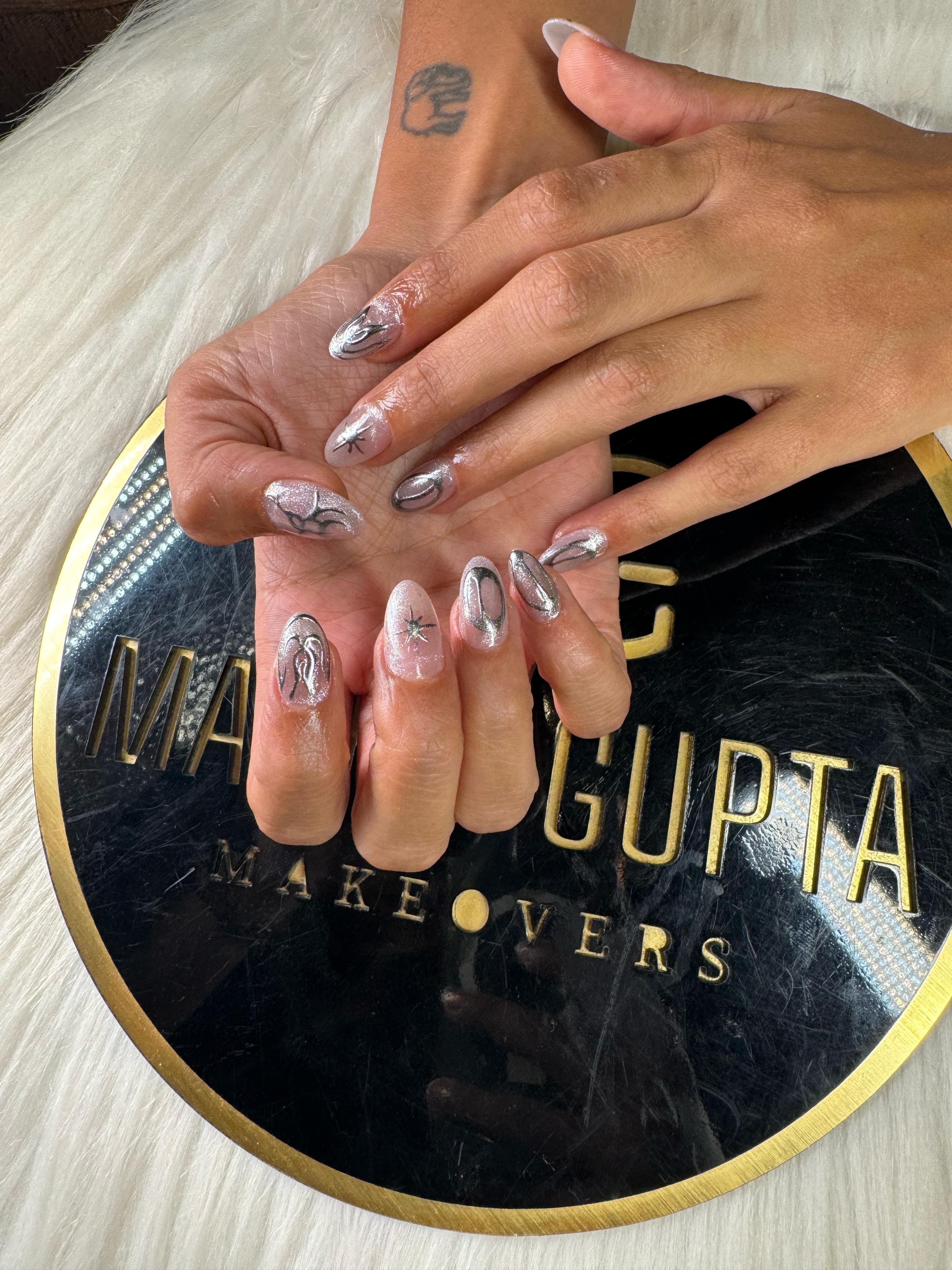 Chrome Silver Abstract Nail Art
