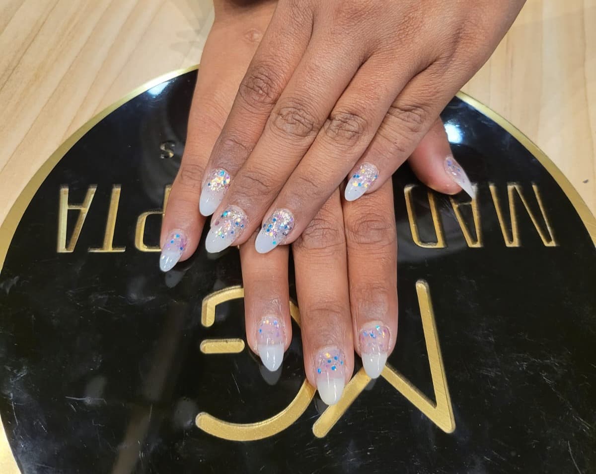 Clear Glitter Confetti Almond Nails Edited