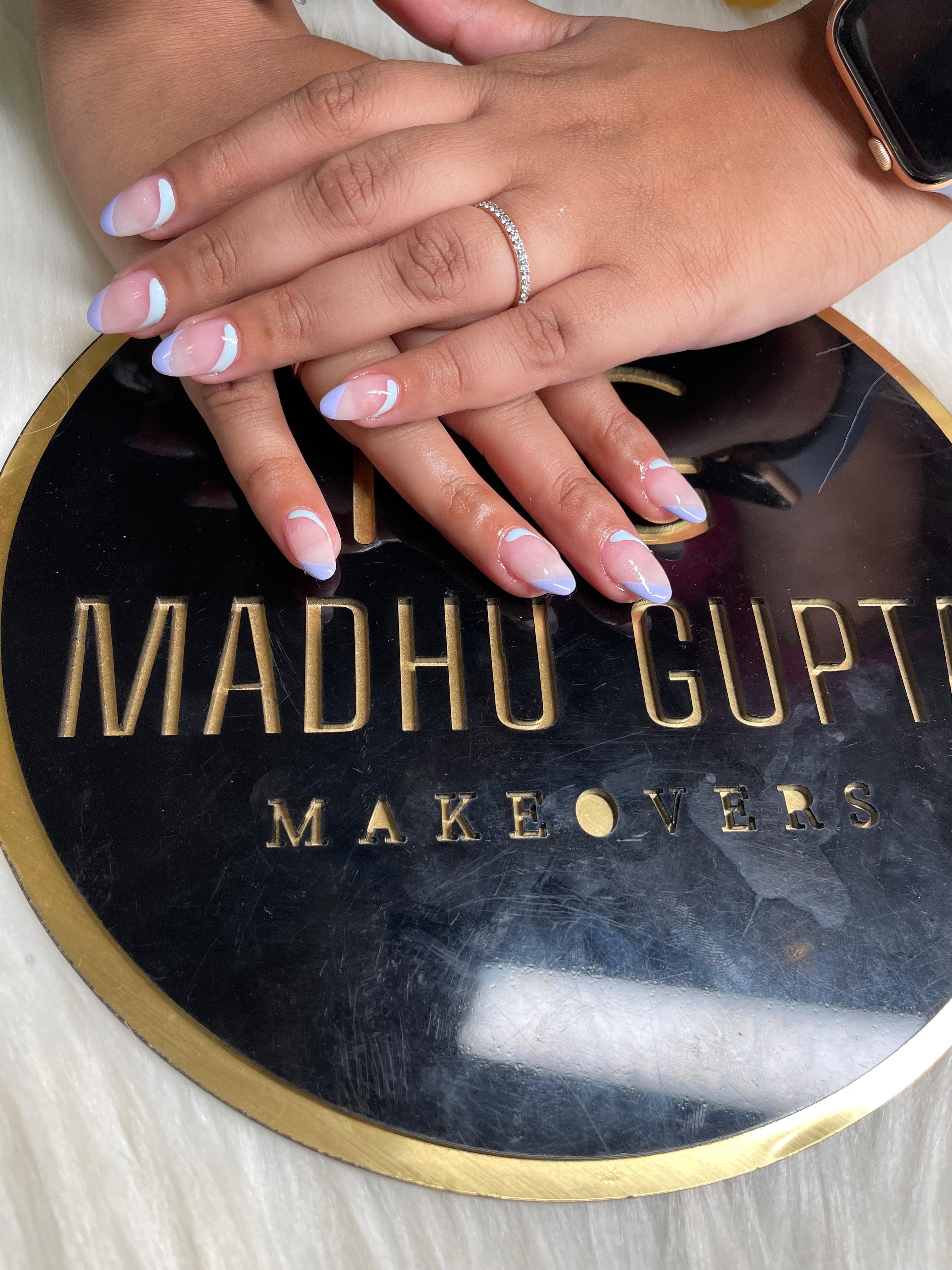 Milky White Blue Brush Art Nails