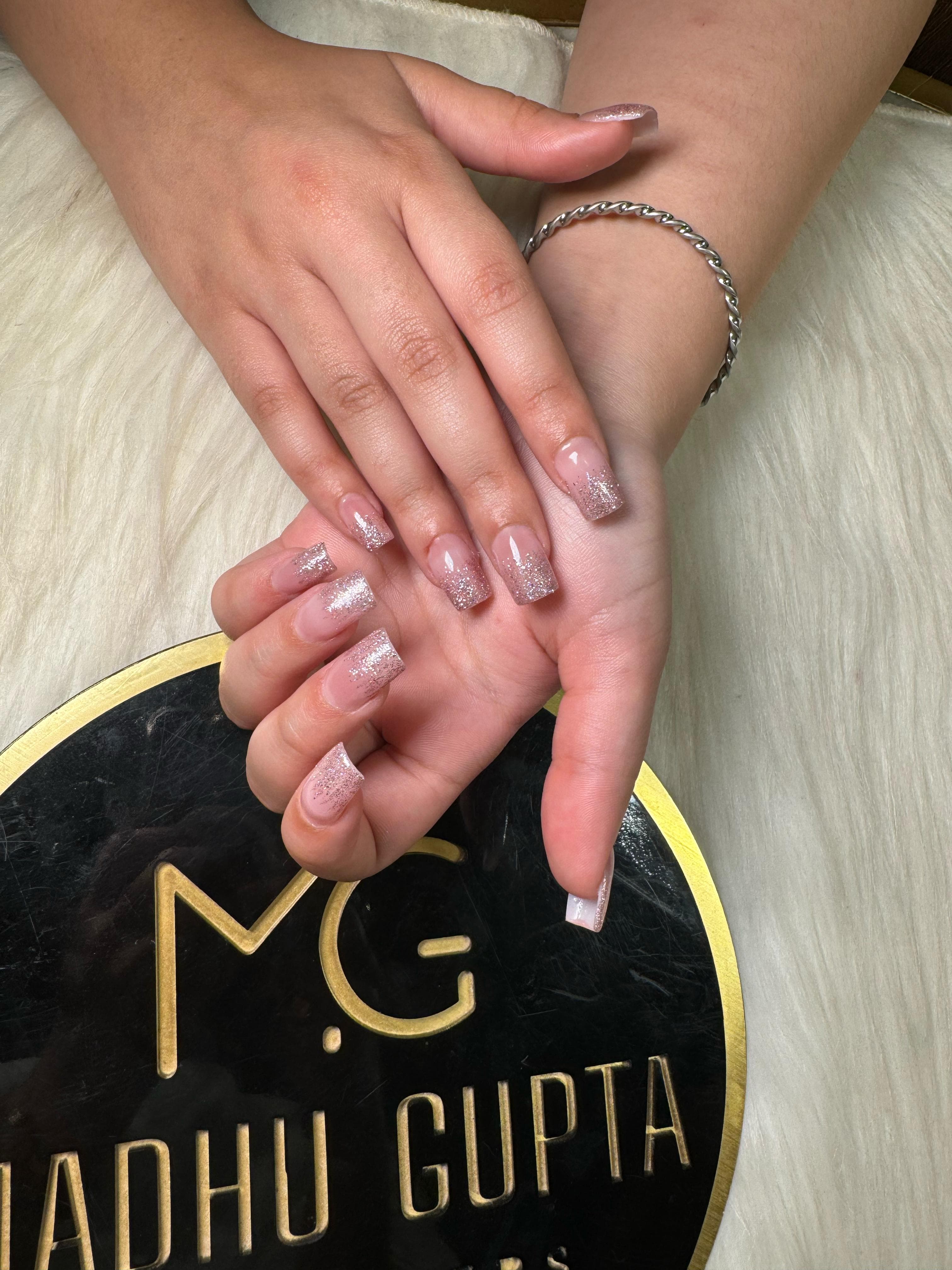 Pink Glitter Ombre Square Nails