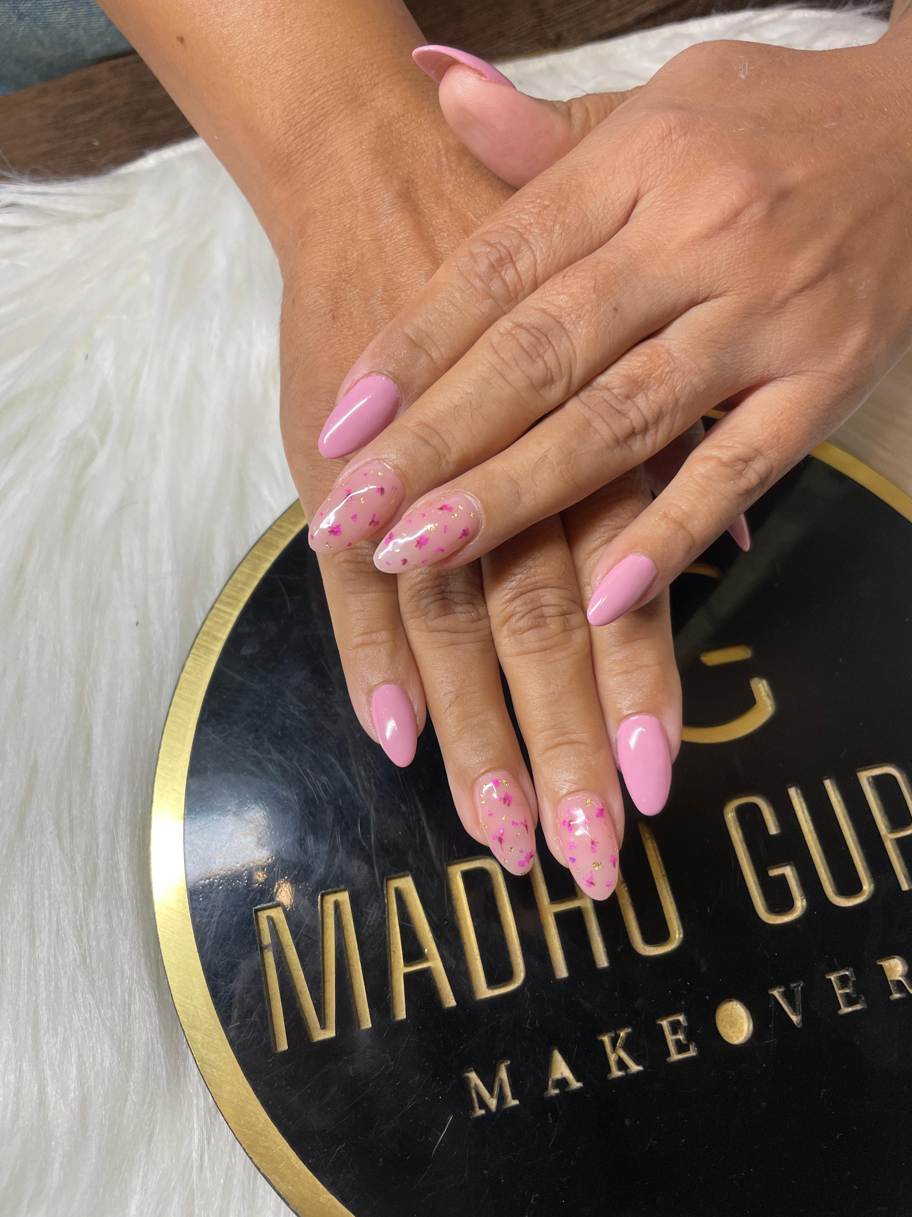 Pink With Heart Confetti Nails