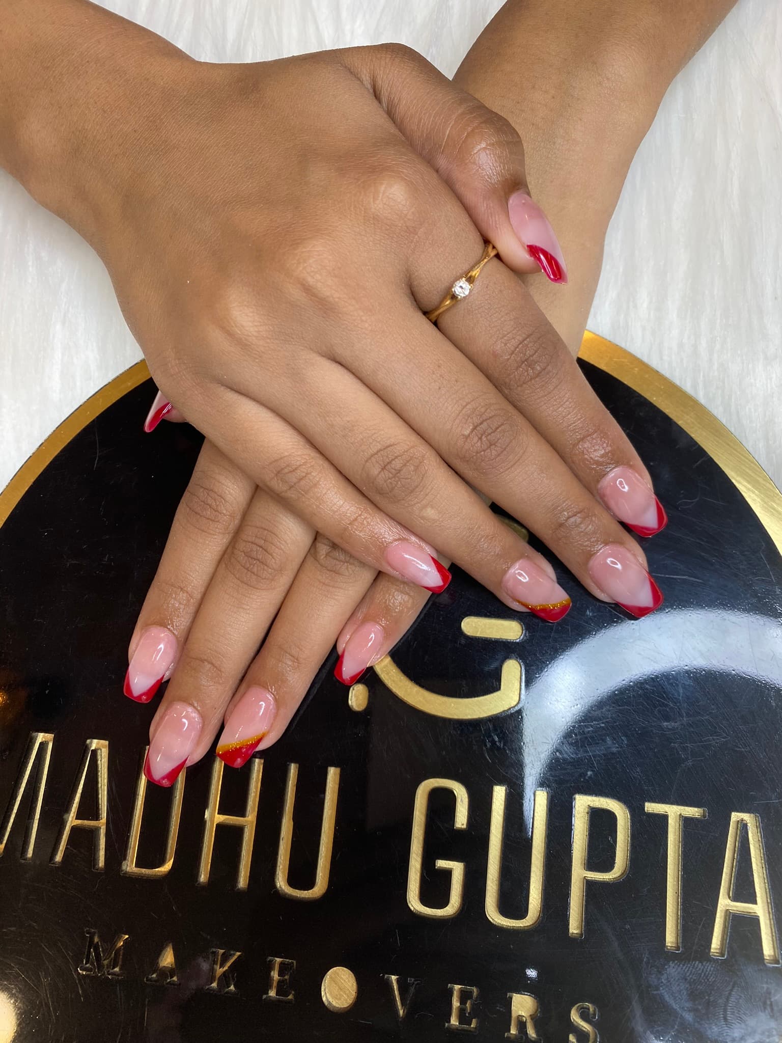 Red Gold French Tip Nails