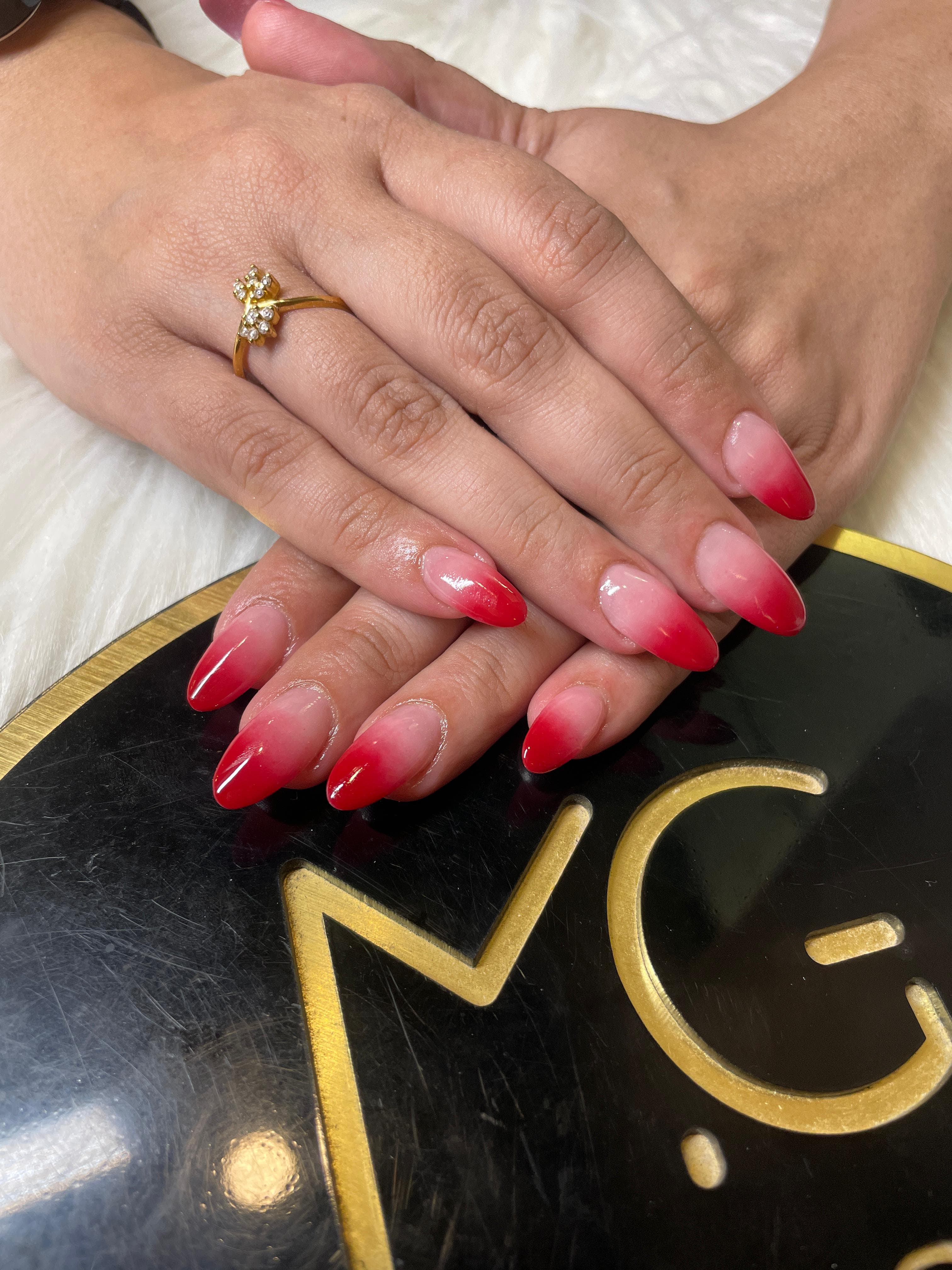 Red Ombre Almond Nails