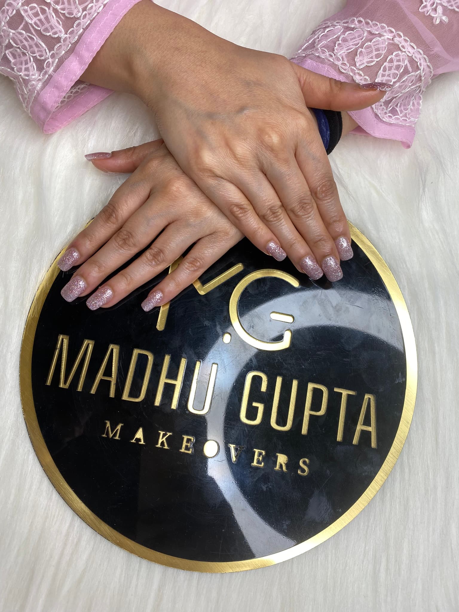 Rose Gold Glitter Square Nails