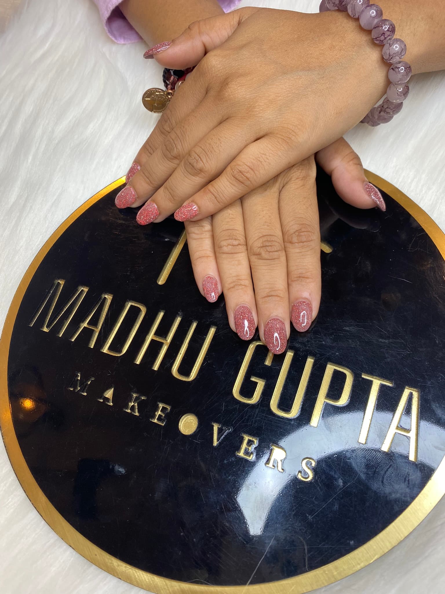 Rose Pink Glitter Nails