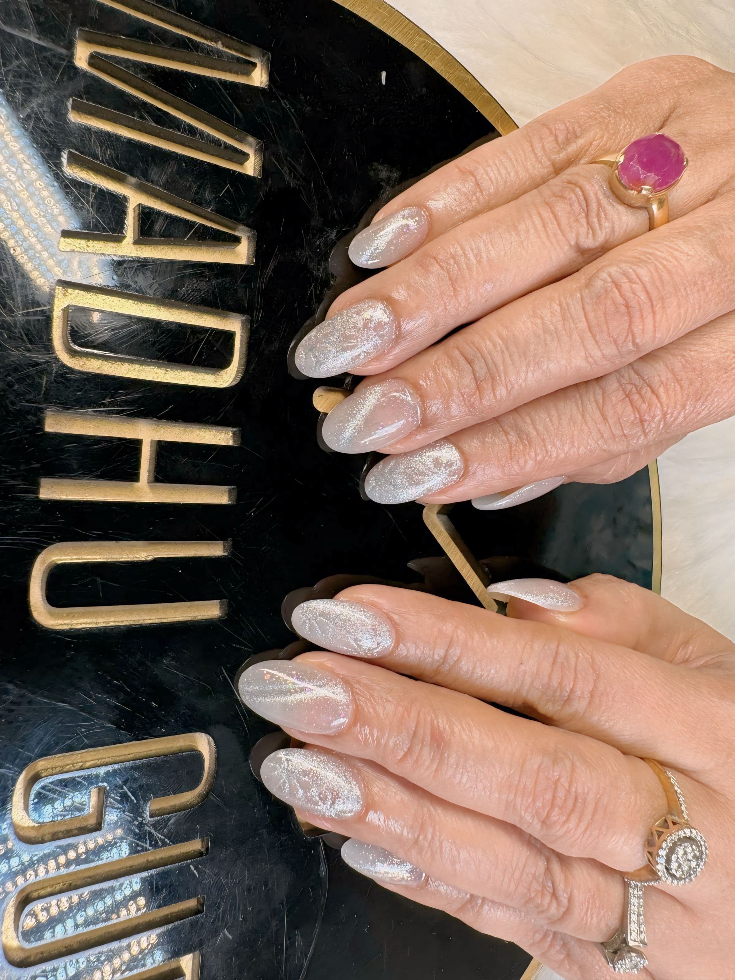 Silver Glitter Ombre Almond Nails