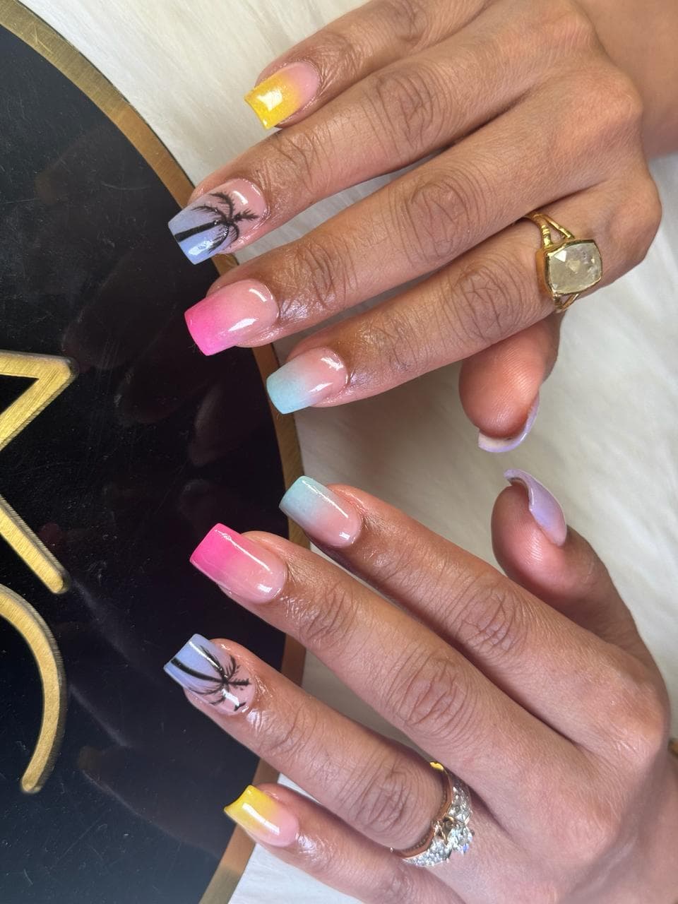 Tropical Palm Tree Multicolor Nails