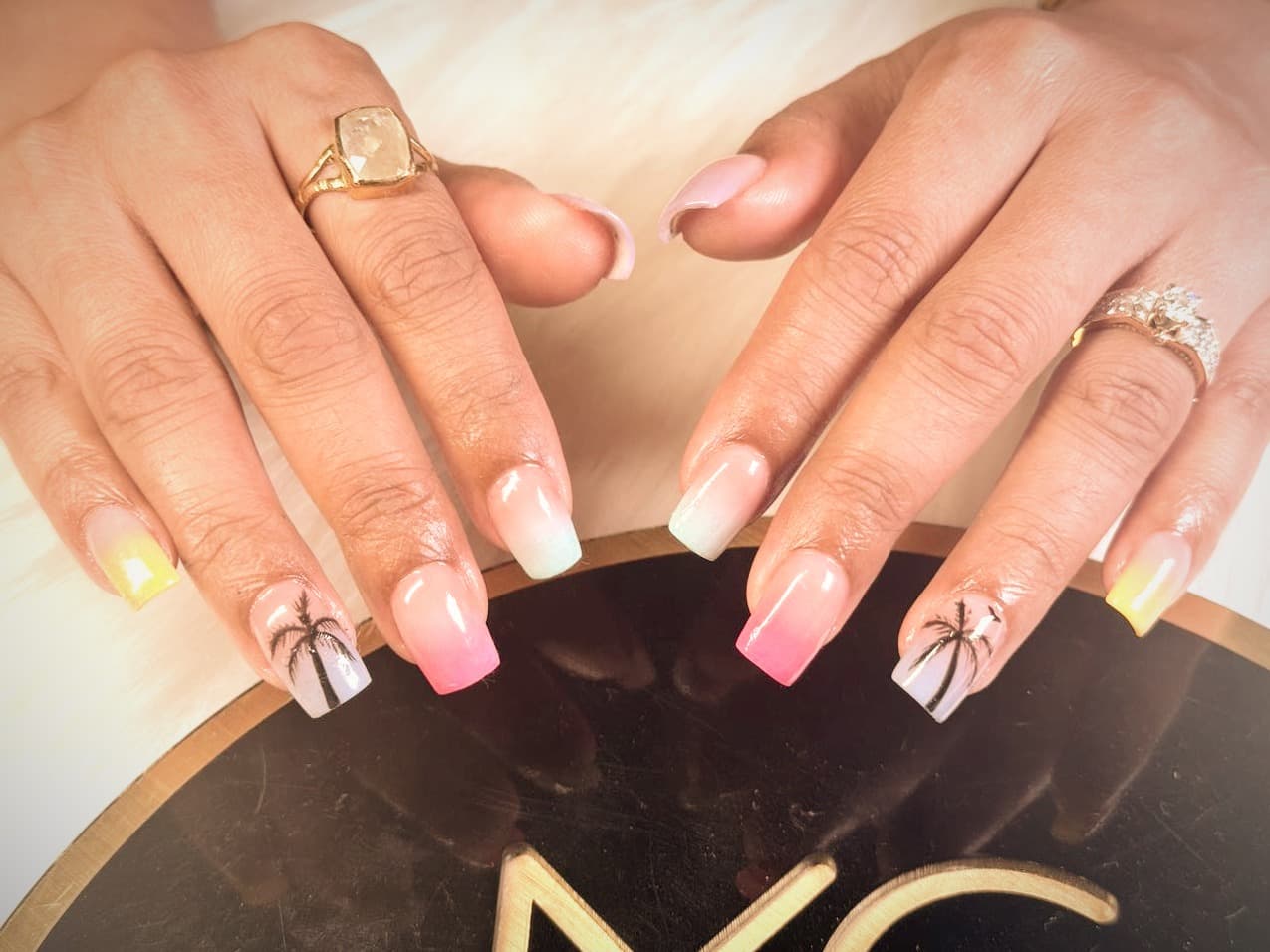 Tropical Palm Tree Pastel Nails