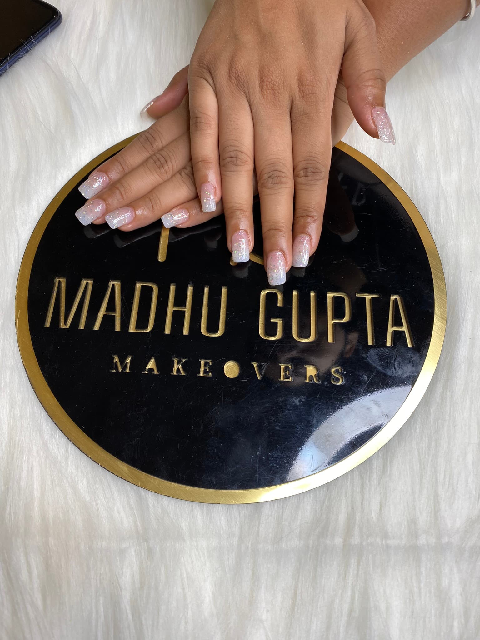 White Glitter Square Nails