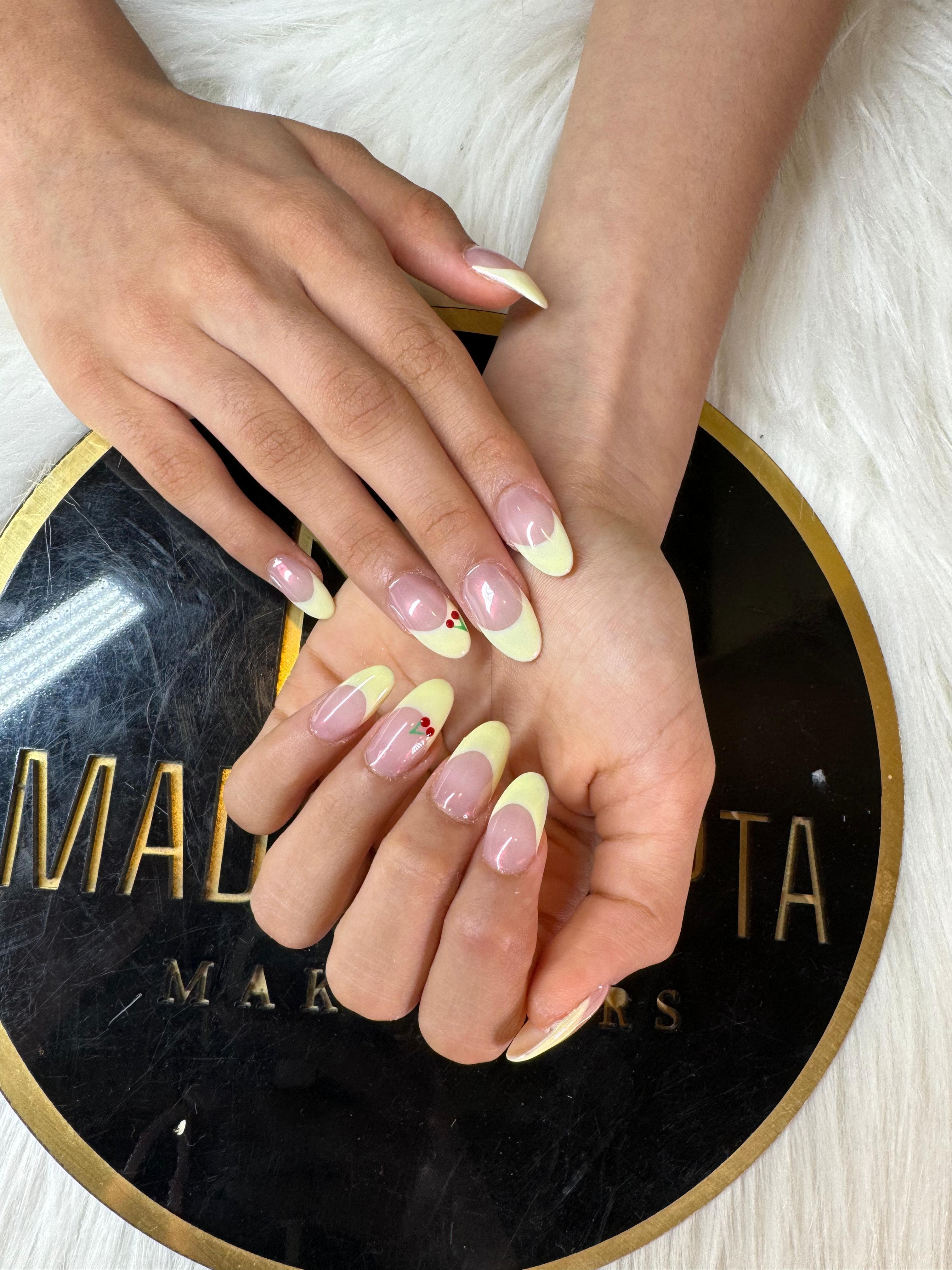 Yellow French Tip With Cherry Art Nails