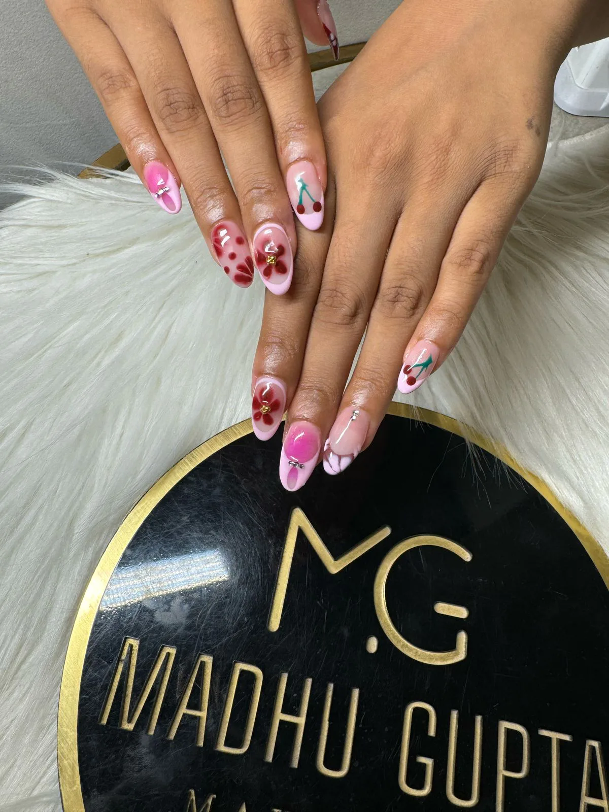 Blush Cherry Floral Nails Blush Cherry Floral Nails nail art design