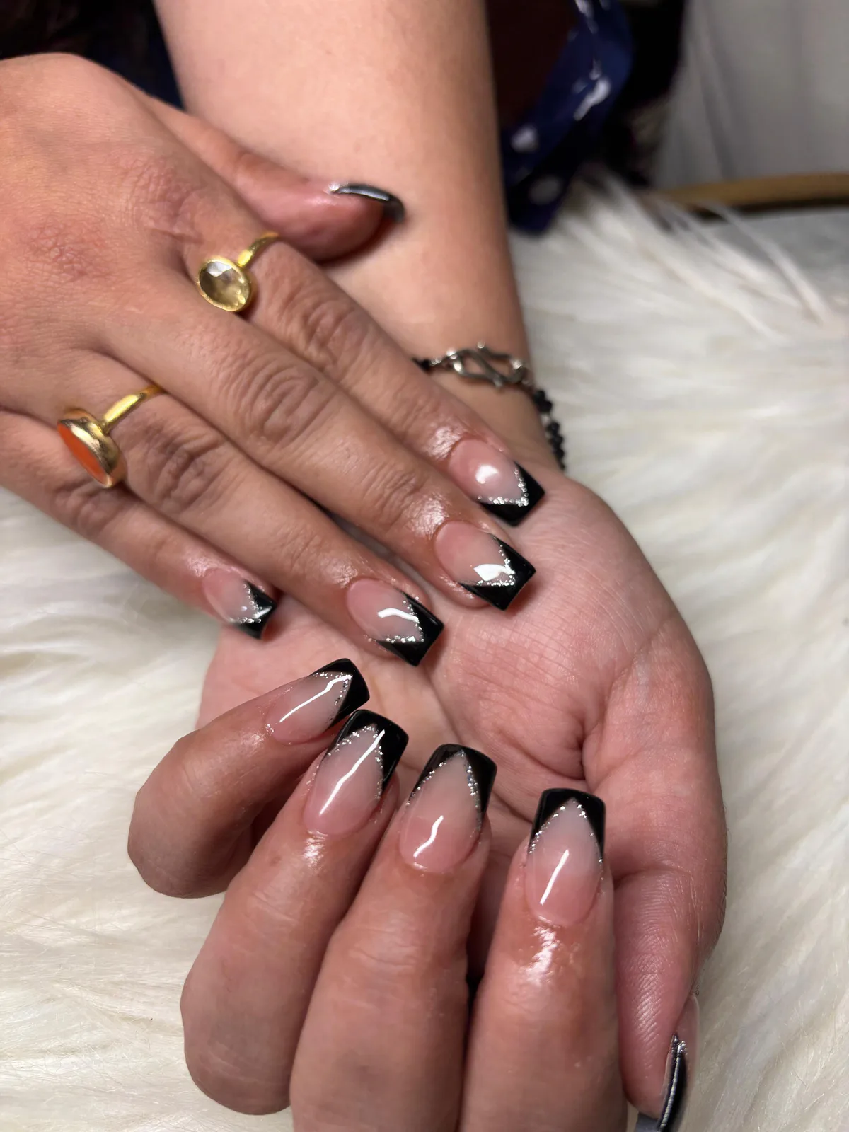 Crystal Glitter Black French Nails Crystal Glitter Black French Nails nail art design