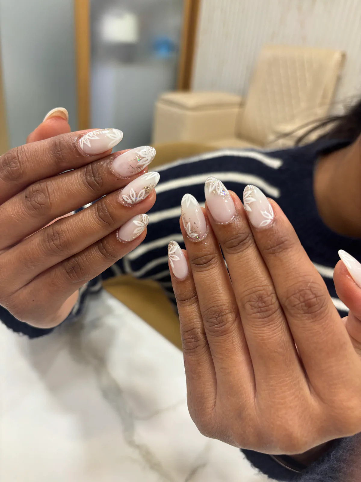 Milky White Floral Shine Nails Milky White Floral Shine Nails nail art design