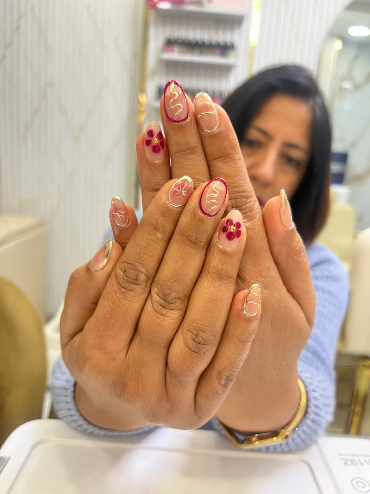 Peach Red Floral Nails Peach Red Floral Nails nail art design