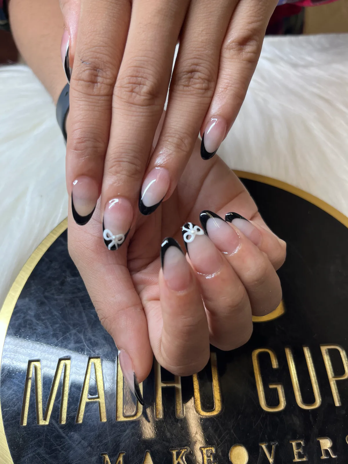 Pink French Bow Charm Nails Pink French Bow Charm Nails nail art design