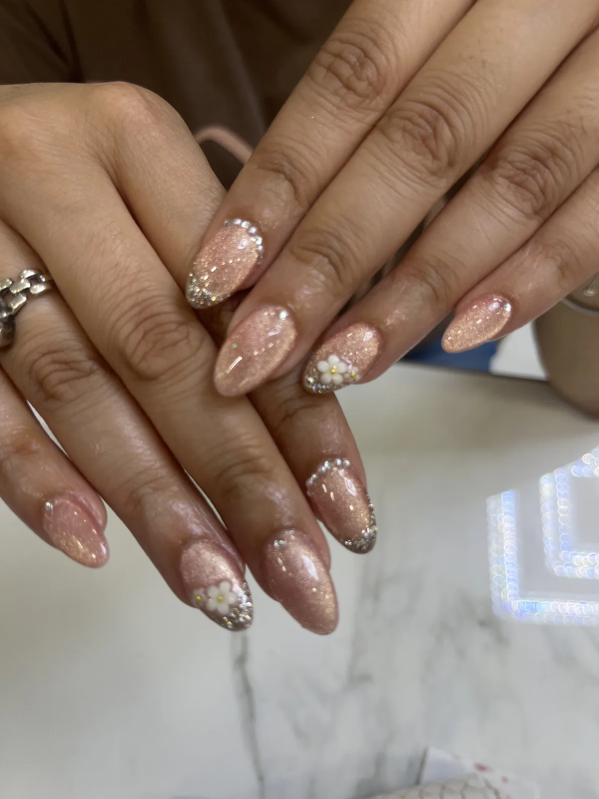 Pink Glitter Floral Nails Pink Glitter Floral Nails nail art design