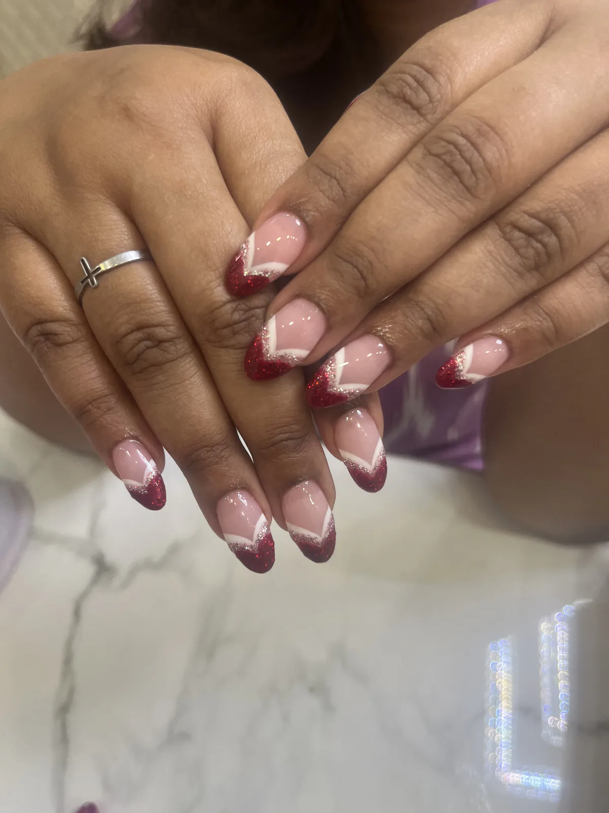 Pink Red Glitter French Nails Pink Red Glitter French Nails nail art design