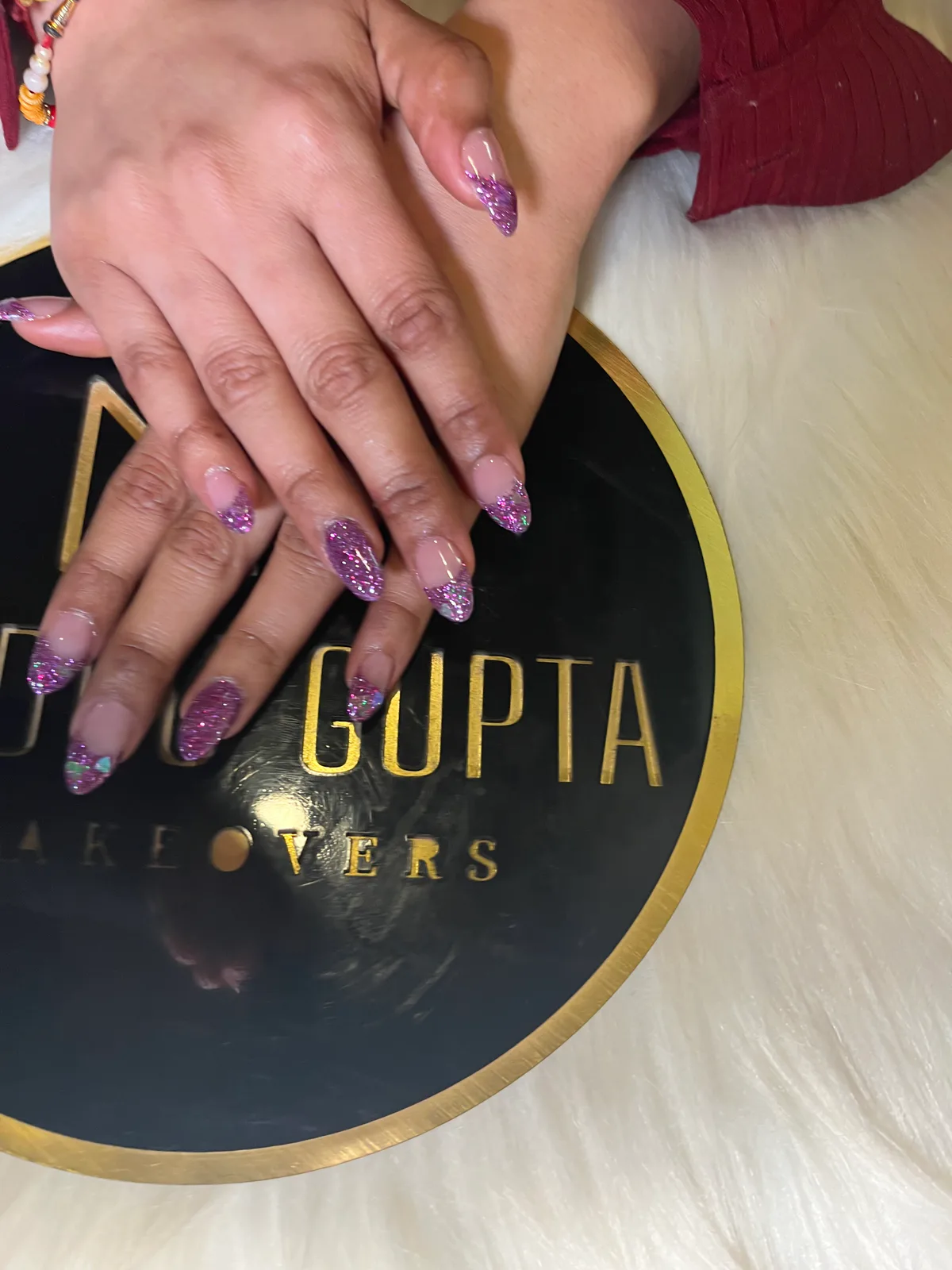 Purple Glitter French Nails Purple Glitter French Nails nail art design
