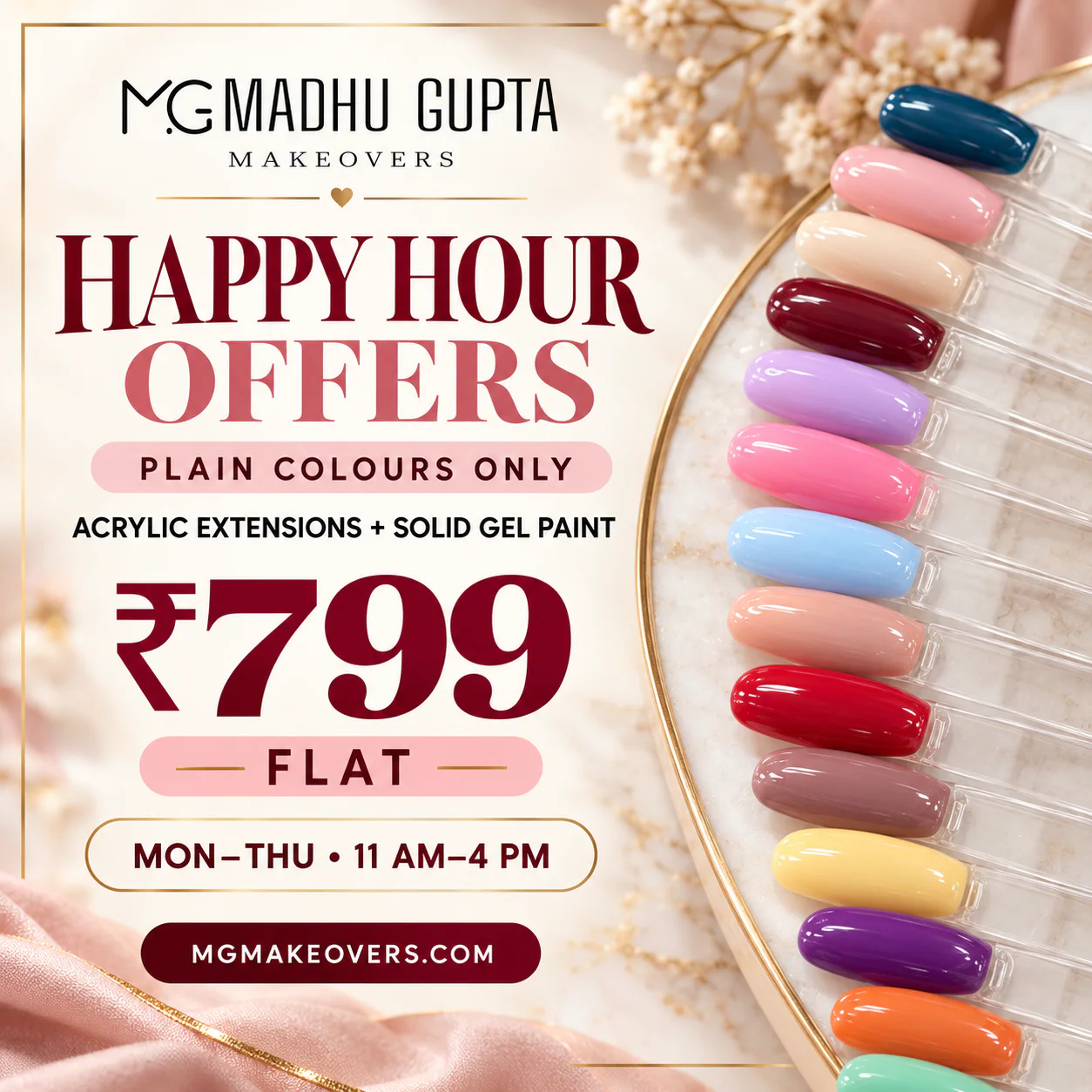 Happy Hours offer: ₹799 acrylic extensions with solid gel paint