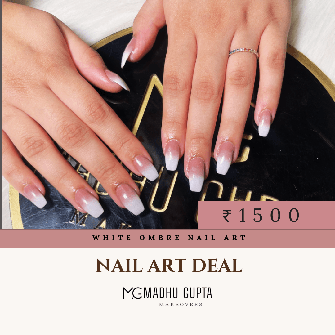White ombre gradient nail art design